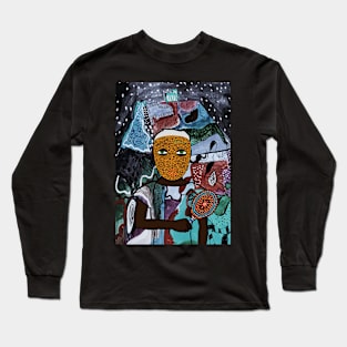 Fibonacci Girl NFT - Doodle Elegance: Female Character with Green Eyes and Dark Skin Long Sleeve T-Shirt